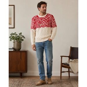Sundays Sweater Red Cream Geometric Cable Knit Vintage 90s Mens XL